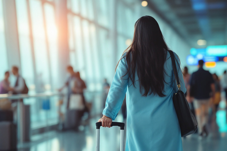 Woman walking down a hallway at the airport